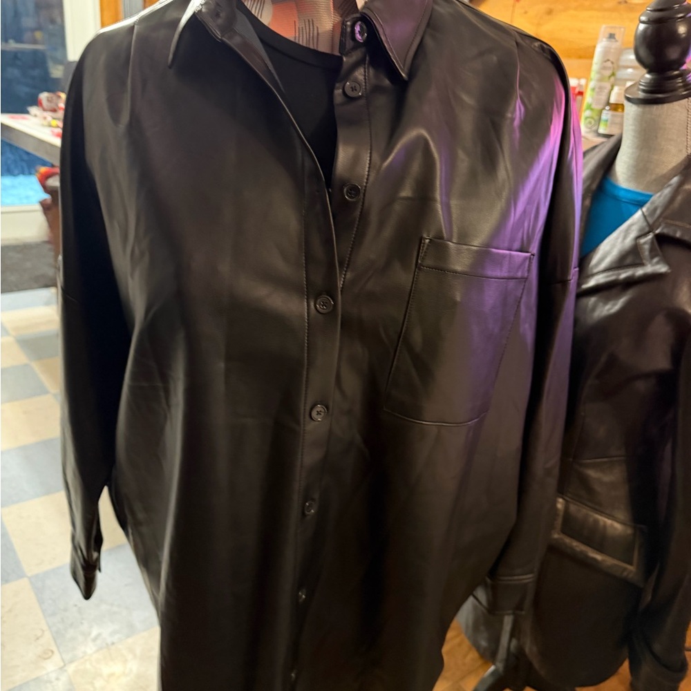French Connection Black Leather Shirt